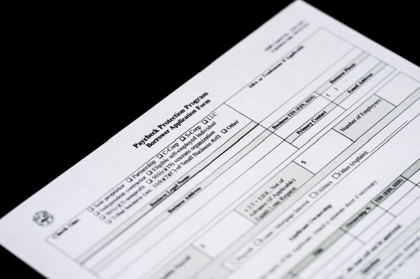 Closeup shot of a Paycheck Protection Program Borrower Application Form.